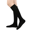 Knee-high black striped socks with ribbed knit texture and wide elastic cuffs - One Size / Solid Black