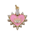 Detailed view of pink enamel heart pendant with evil eye motif and zircon stones - Pink Stone Heart Eye