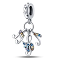 Exquisite silver music note and butterfly charm pendant with colorful zircon stones - PAC803-Romantic Colorful Music Note Set