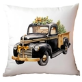 Christmas pillowcase featuring a vintage black truck with gold accents and a festive tree - Vintage Christmas Truck