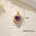 Detailed size view of heart-shaped amethyst pendant in 18K gold-plated setting - Amethyst Heart Zircon Pendant