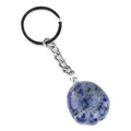 Blue and white natural crystal stone keychain in foot shape for couples - Blue Sodalite