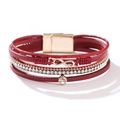 Red multi-layer PU leather infinity bracelet with gold accents and sparkling rhinestones - Bohemian Red Infinity Bracelet