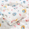 Soft six-layer cotton gauze baby towel featuring colorful rabbit and bird cartoon prints - Straight Edge-Rabbit Paradise