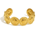 Polished 18K gold plated stainless steel open bangle with embossed strawberry patterns - Round Strawberry Relief Bangle / Gold