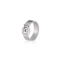 Polished stainless steel ring with hollow lotus flower pendant and reflective shadow - US 7 / Steel