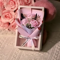 Pink soap rose bouquet in white gift box with 'Just For You' ribbon for Valentine's Day - 3 Light Pink Roses (3075-3)