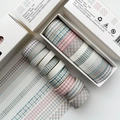10er-Set Washi Tape mit Karomuster in Morandi-Farben, 15 mm und 10 mm breit für Tagebücher - ✾✾ Raster ✾✾