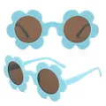 Light blue sunflower shaped sunglasses with round brown lenses for party and summer - C17-Pale Blue Frame Tea Lens