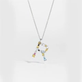 S925 sterling silver clavicle necklace with letter R pendant and colorful zircon stones - Silver Letter R