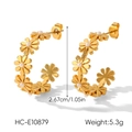 Close-up of golden daisy earrings with white pearls and size specifications shown - Daisy Style Earrings (HC-E10879)