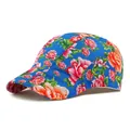 Blue floral baseball cap with pink peony print made of lightweight polyester fabric - Blue