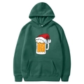 Dark green Christmas hoodie with festive beer glass print and kangaroo pocket - S / Tops / Dark Green - Santa Hat Beer Mug Cartoon (52)