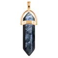 Pendaglio in labradorite esagonale con gancio dorato e trama minerale grigia naturale - Catena a O Dorata / Pietra Flash Nera