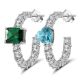 S925 sterling silver hoop earrings with emerald cut green stone and heart blue sapphire - Lze46-p