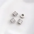 Set of four silver 14K gold-filled spacer beads with double-row cubic zirconia inlay - Style 4 / 7x5mm / White Gold
