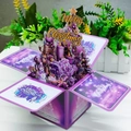 Biglietto di Natale 3D con pupazzo di neve, renna e candele in scatola regalo - Natale Viola