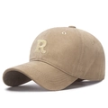 Khaki cotton baseball cap featuring 3D embroidered letter R and adjustable fit - Deep Beige