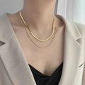 Elegant 18K gold-plated double-layer necklace with herringbone and circle chain - Blade Chain with Round Snake Chain Style (H489) / Gold