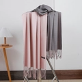 Double-sided pink and gray cashmere scarf with elegant tassels and logo label - No.34 Dusty Rose Purple