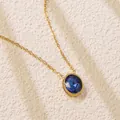 Detail of gold necklace with large multifaceted oval blue gemstone pendant on white background - Blue Oval Style (BD022-blue)