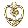 Golden heart-shaped rose pendant charm with hollow frame and detailed relief flower - Heart Hollow Rose / Gold