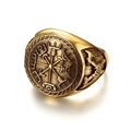 Vintage χρυσό δαχτυλίδι Βίκινγκ με πυξίδα Vegvisir και ναυτικά σκαλίσματα άγκυρας - US 14 / Χρυσό (10205)