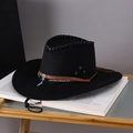 Classic black wool felt cowboy hat with vintage turquoise and silver chain details - Adult (55-60cm) / Black