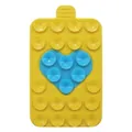 Detail of a rectangular silicone phone suction cup mount with blue heart and yellow base - Yellow+Blue