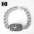 Detailed macro view of silver stainless steel Cuban chain bracelet with star engraved plate - Style D - Embossed Star (18cm)