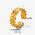 Irregular textured stainless steel ring in golden finish with adjustable opening - Gold