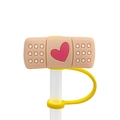Silicone straw cover shaped like a band-aid with a red heart on a beige base - 1718-12 Band-Aid with Heart