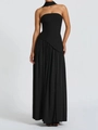 Chic strapless black maxi dress for women featuring a minimalist neck tie design - S / Black