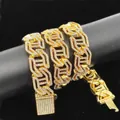 Herren Hip Hop 16mm Panzerkette Halskette mit H-Buchstaben und glänzenden Strasssteinen - 23cm / Gold