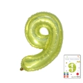 Lime green number 9 foil balloon with metallic finish and packaging card - 40-inch Jelly Yellow 9 With Paper Card