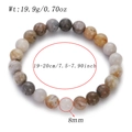 Detailed view of 8mm natural stone beaded bracelet with size and weight specifications - 8mm Beads / Bamboo Leaf Agate (AB855-05)