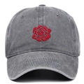 Vintage dark gray washed cotton baseball cap with detailed red rose floral embroidery - Gray
