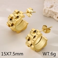 18K gold-plated C-shape earrings with wavy strap texture and 15x7.5mm dimensions - Gold Wave Small Style (KE115102-SP)