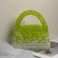 Detail of lime green and clear acrylic handmade beaded handbag on textured fabric - 19.5*12*5cm / Fruit Green and White