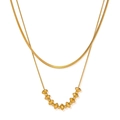 Collar de doble capa en acero inoxidable dorado con cadena de serpiente y cuentas de metal - Collar de Cuentas de Serpiente de Doble Capa / Dorado