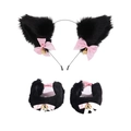 Cat ear headband and wristband set with pink bows and bells for Halloween party cosplay - Solid Black Cat Ears + One Pair Wristbands