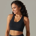 Seamless black ribbed yoga sports crop top with U-neck for high intensity fitness - S / Tops / Black