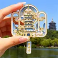 Goldener Hangzhou Westsee Leifeng Pagode Souvenir Magnet in traditionellem Design - BXT0187 Blauer Emaille Leifeng Turm Stil