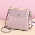 Pink purple crocodile pattern PU leather crossbody bag with golden metal frame clasp - Light Purple