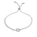 Detailed shot of adjustable silver Cancer zodiac bracelet with sparkling cubic zirconia - Silver Cancer