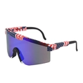 Blue mirrored sports cycling sunglasses featuring American flag pattern on the frame - C27 US Flag Pattern