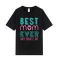 Black Mother's Day T-shirt with Best Mom Ever colorful print and round neck - XS / BEST mom EVER Letter / Black