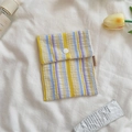 Floral cotton sanitary pad storage pouch with yellow and blue stripes and snap button - Bubble Yellow Stripes