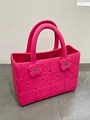 Hot pink EVA waterproof beach tote bag with geometric triangular texture and flower accents - Rose Red