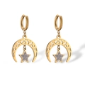 Orecchini pendenti in acciaio al titanio dorato con luna e stella e strass scintillanti - Pendenti Stella Luna Vuoti / Oro